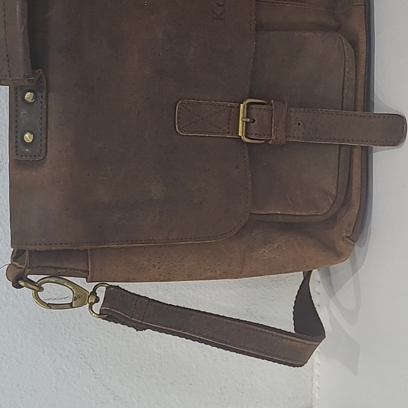 KomalC Unisex 16" Brown Genuine Leather Briefcases Laptop Messenger Bag - Picture 4 of 13